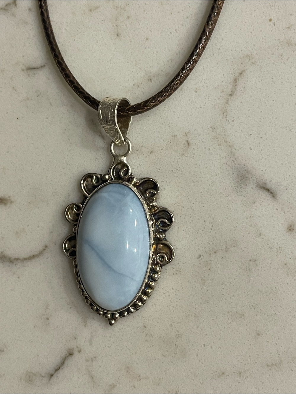 925 Sterling Silver Blue Agate Crystal pendant